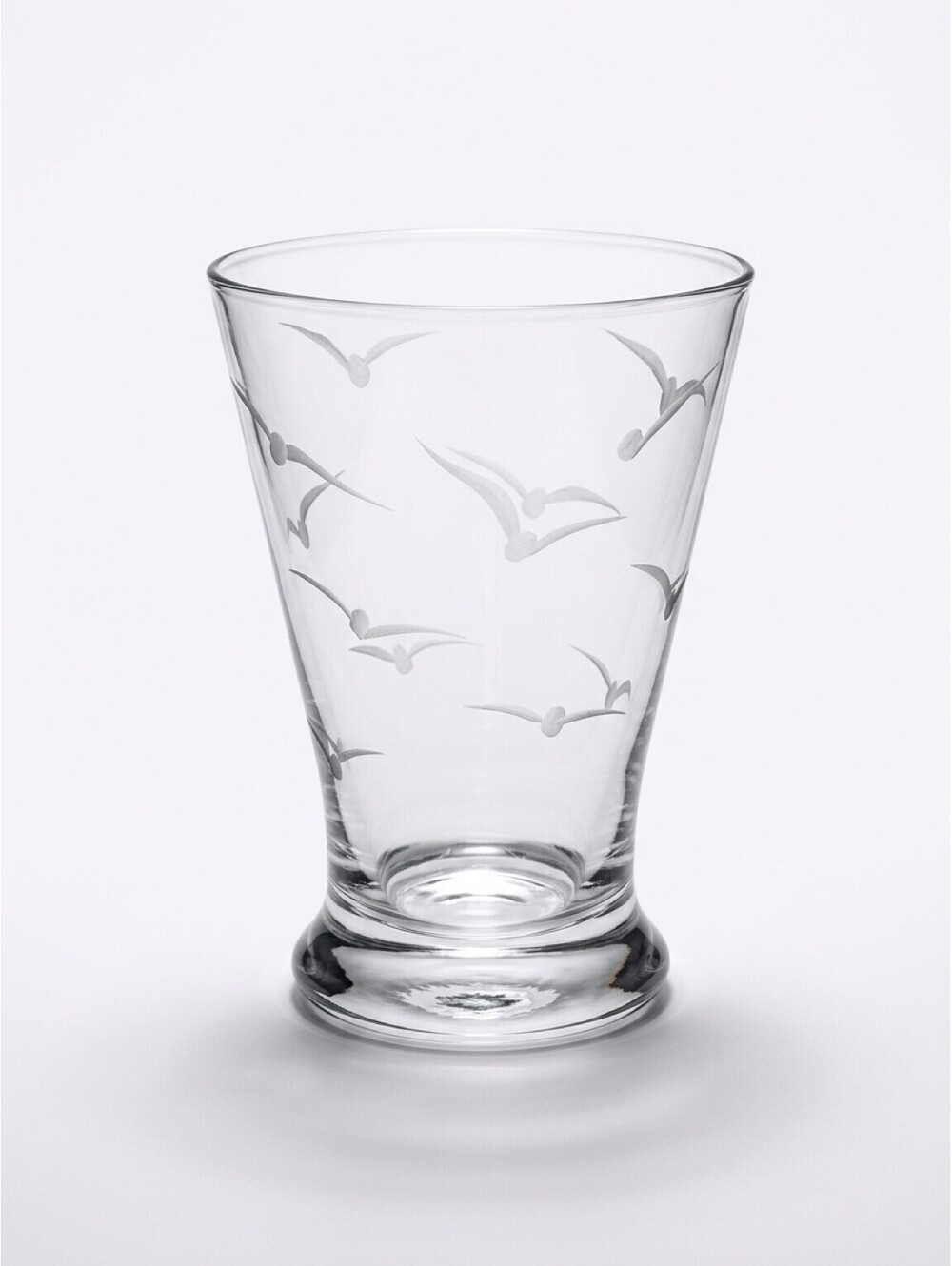 Vintage Etched Seagull Bird Clear Glass Tumbler Heavy Base 3.25" Barware